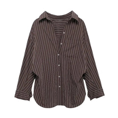 Aiertu  -  Vintage Solid Striped Pocket Blouse Women Single Breasted Long Sleeve Loose Tops Shirt 2025 Spring New Streetwear Casual Blouses Aiertu