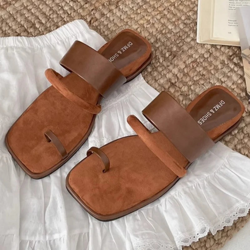 Aiertu  -  Summer Korean Style Flat Slippers New Square Head Lady Slippers Casual Outdoor Soft Non-slip One-word Cool Women Slippers Aiertu
