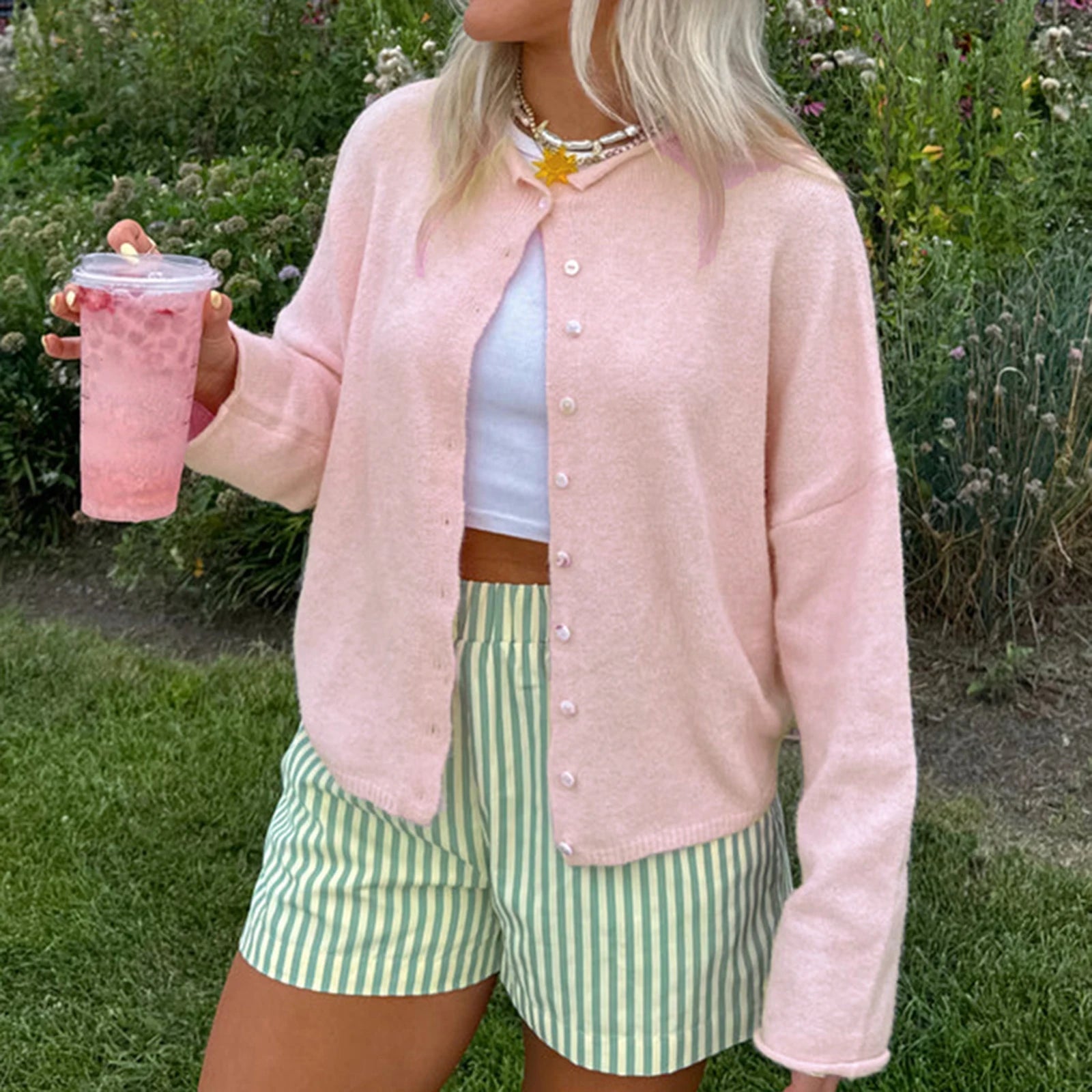 Aiertu  -  Women Casual Cardigan Sweaters Crewneck Button Down Knit Tops Going Out Lightweight Knitwear Fashion Y2K Streetwear Aiertu