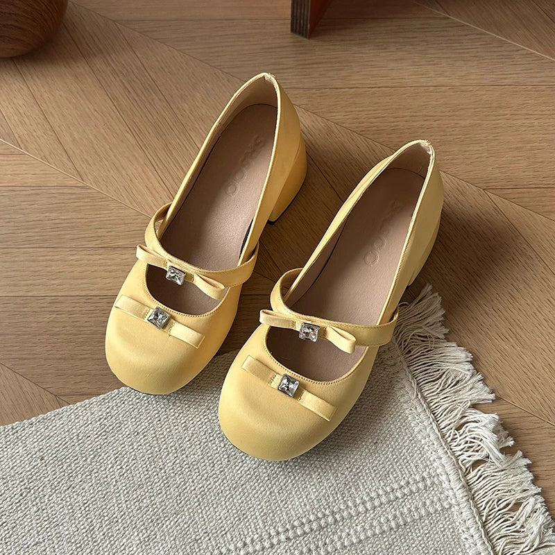 Aiertu  -   Thick Heel Women's Mary Jane Shoes Fashion Butterfly-knot Slip On Shoes Spring Autumn Party Candy Color Shoes Aiertu