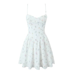 Aiertu  -  Floral Print Fishbone Slim Sling Mini Dress For Women Sexy Thin Straps Low Waist Holiday Party Summer Dresses Lace Up Back Robe Aiertu