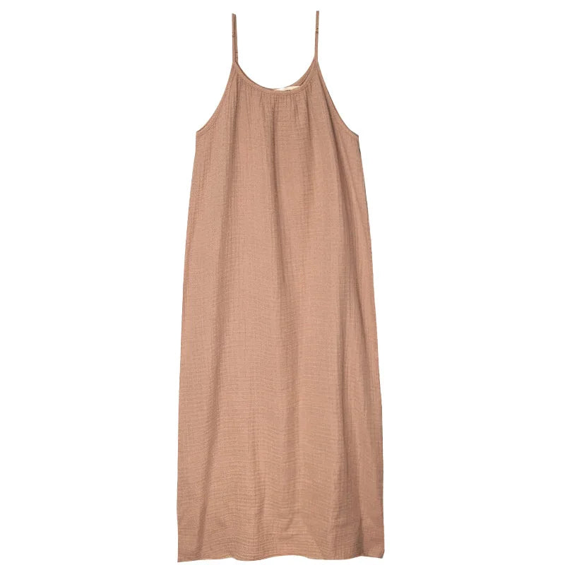 Aiertu  -  Summer 100% Cotton Dresses for Women Casual Midi Dress U Neck Low Spilt Decoration Swing A-Line Sundress Vacation Female Robes Aiertu