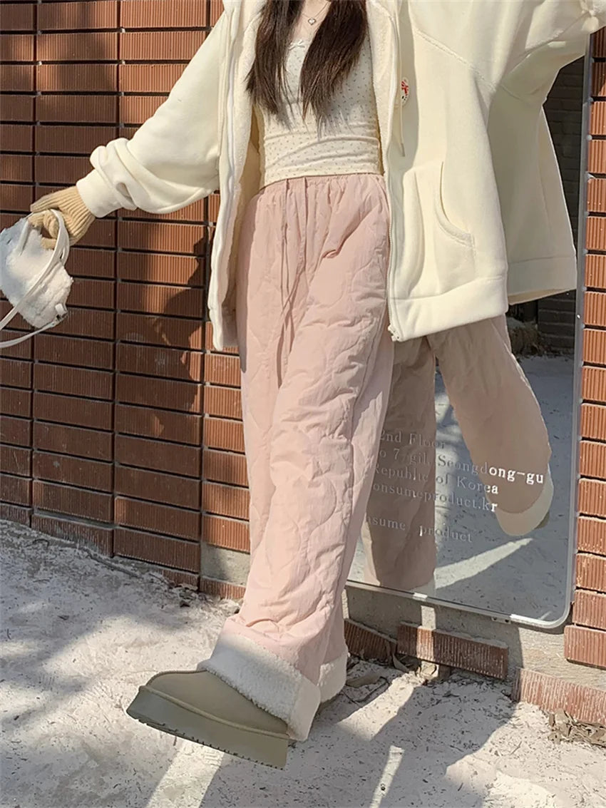 Aiertu  -  Cotton Pants Women Chic Loose Daily Warm 2026 Winter Gentle Straight Wide Leg Fashion Daily New High Waist Slim Aiertu