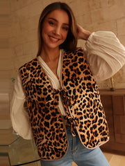 Aiertu  -  Women Leopard Print Bow Lace Up Waistcoat Loose V-neck Sleeveless Hollow Out Vests 2026 Autumn New Lady Panther Streetwear Aiertu