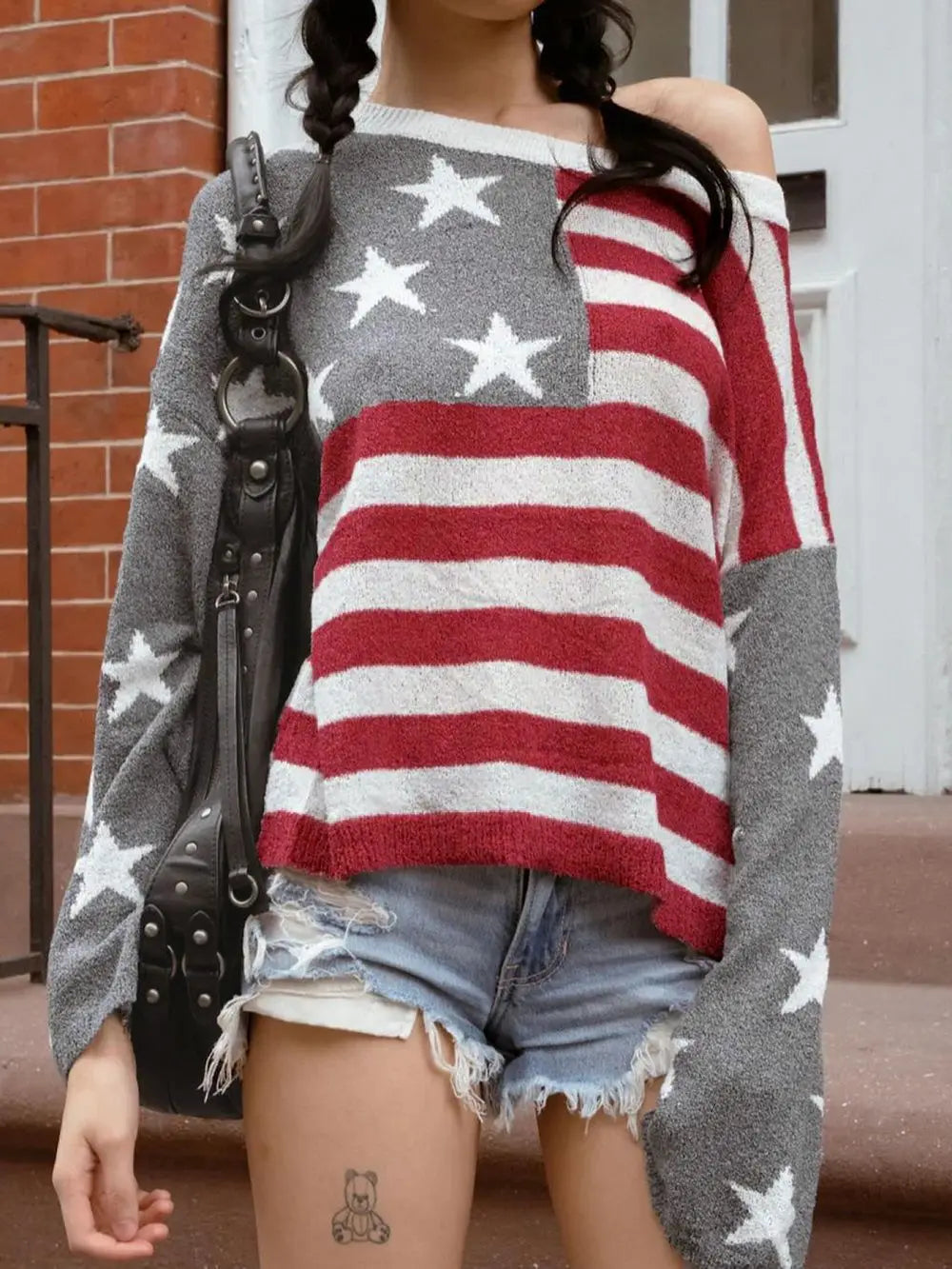 Aiertu  -  Knitted Sweater Y2k Aesthetic Retro Contrast Color Pullover Loose Harajuku Slant Collar Casual Star Jacquard Sweater Aiertu
