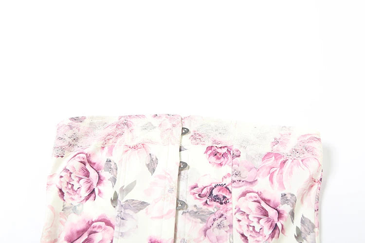 Aiertu  -  Sweet 2Piece Set Women Flower Print Single-Breasted Metal Buckle Wrap Mini Top+Patchwork Lace Folds Skirt Matching Suits Aiertu