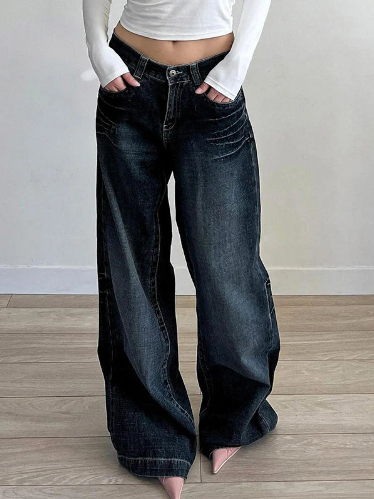 Aiertu  -  Grunge Vintage Streetwear Low Waist Wide Leg Pants American Retro Sexy Fashion Casual Pockets Loose Jeans E-girl 2025 Aiertu