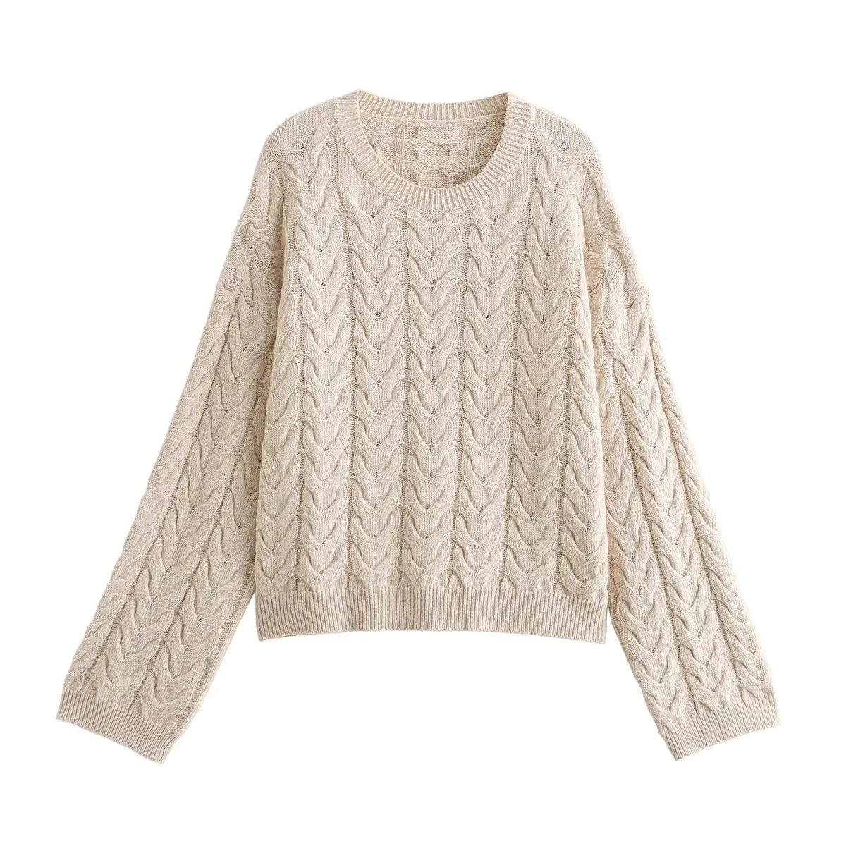 Aiertu  -  Twist Knitted Oversize Sweater Women Winter O Neck Basic Casual Jersey Pull Femme Apricot Loose Fashion Jumper Aiertu