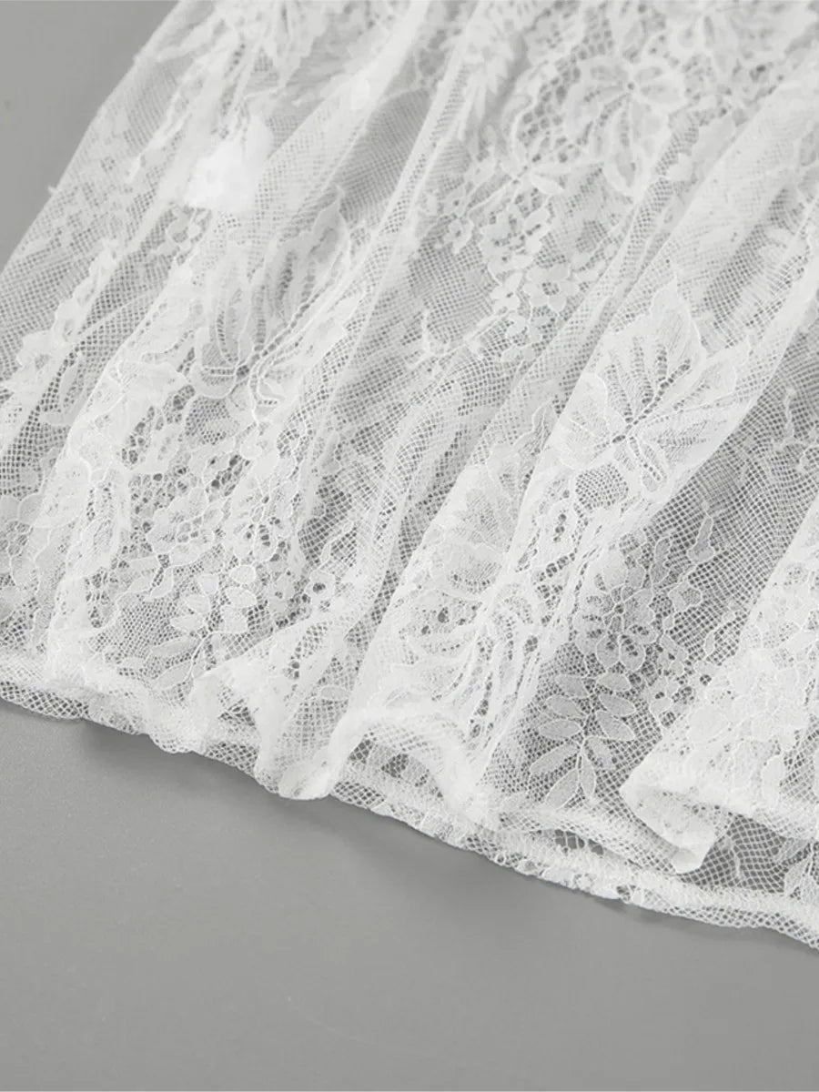 Aiertu  -  Lace Jacquard Transparent Long Skirt Women Elastic Waist White Hollow Out Sheer Midi Skirts Streetwear Sexy Elegant Faldas New Aiertu