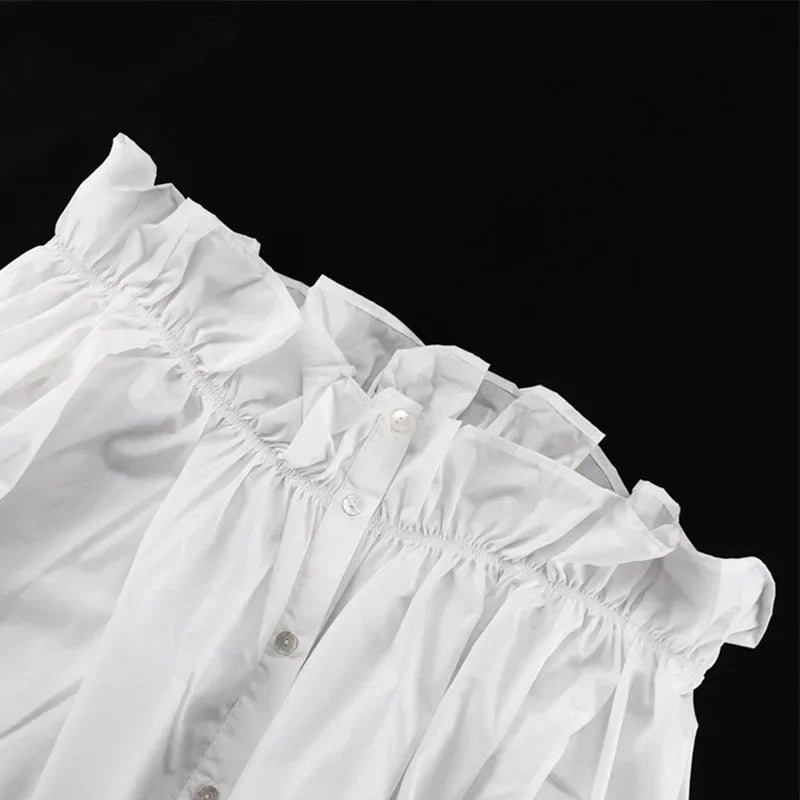 Aiertu  -  Fashion Ruffle Shirt Pants Sets Women Loose Off Shoulder Blouse High Waist Wide Leg Trouser 2025 Spring Summer Lady Solid Outfit Aiertu