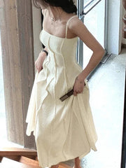 Aiertu  -  Vintage White Spaghetti Strap Casual Chiffon Midi Dress Summer Sleeveless Elegant Party Vestidos Fashion Robe Clothes for Women Aiertu