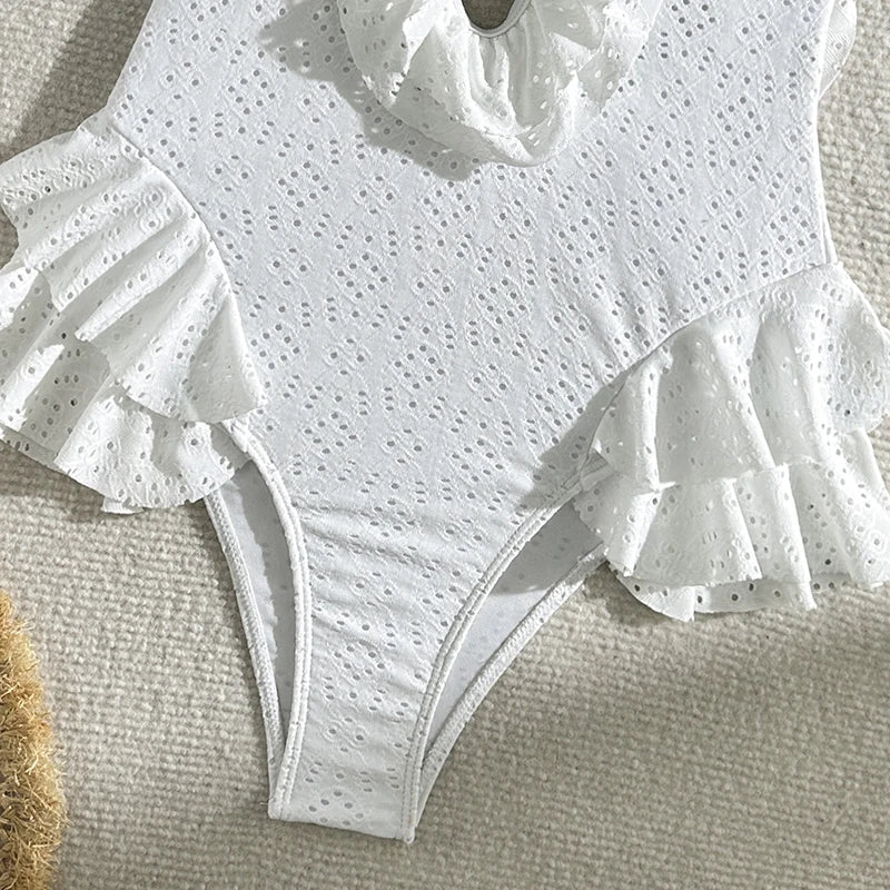 Aiertu  -  Summer New White Body Suit One Piece Swimsuit Bikini For Women Sexy Deep V-Neck Backless Lace Patchwork Bodycon Outfits Aiertu