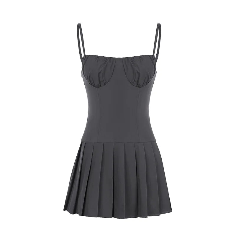Aiertu  -  Y2k Aesthetic Slash Neck Solid Women Dress Vintage Grunge Slim Harajuku Sexy Zipper Dresses Pleated Streetwear Vestidos De Mujer Aiertu