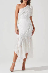 Aiertu  -Elegant Solid Patchwork Asymmetrical Oblique Collar Evening Dresses aiertu