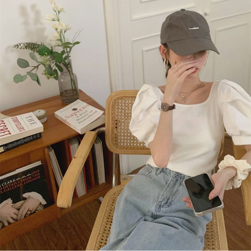 Aiertu Vintage White Blouses Women Backless Puff Sleeve Shirts Summer Korean Elegant Bow Bandage Slim Casual Simple All Match Top Aiertu