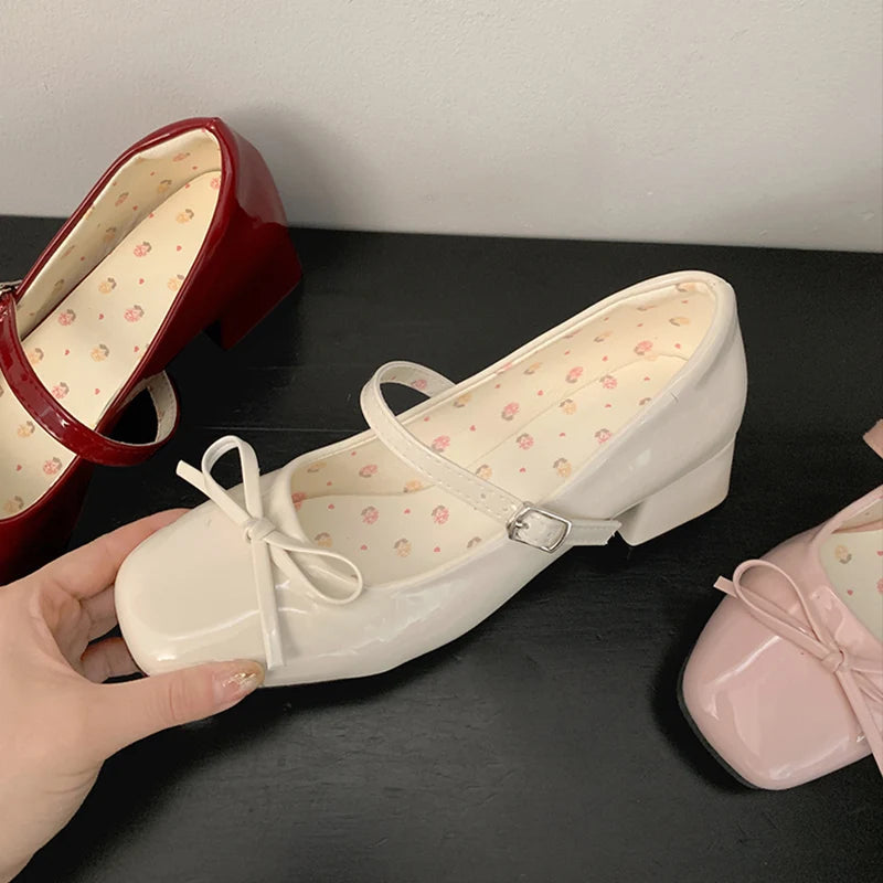 Aiertu  -  Patent Leather Women Mary Jane Shoes Fashion Shallow Butterfly-knot Shoes Spring Autumn Wedding Party Shoes Aiertu