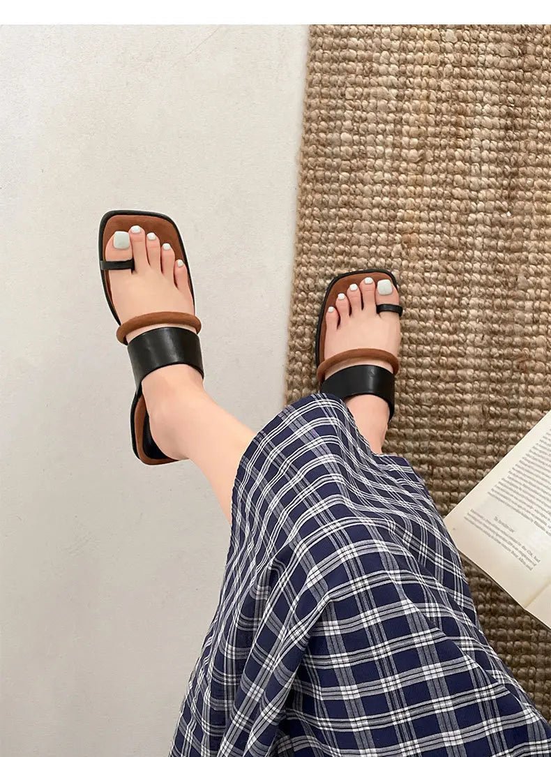 Aiertu  -  Summer Korean Style Flat Slippers New Square Head Lady Slippers Casual Outdoor Soft Non-slip One-word Cool Women Slippers Aiertu