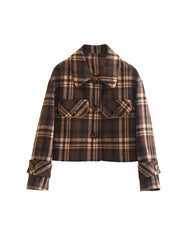 Aiertu  Women Fashion With Pockets Plaid Single Breasted Jackets Vintage Lapel Neck Long Sleeves Female Chic Lady Outfits Aiertu