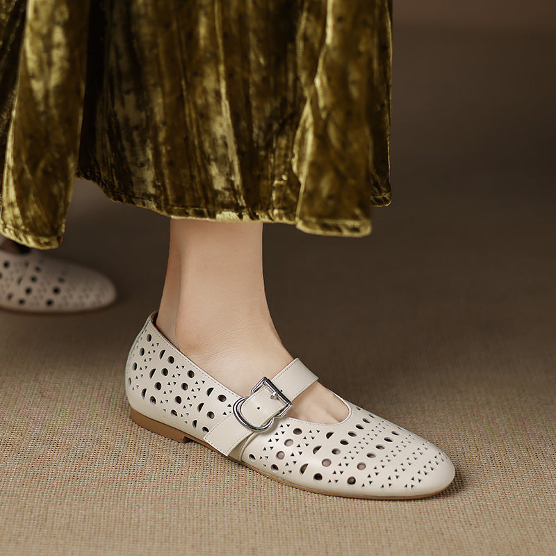Aiertu  Round Toe Women Ballet Flats Fashion Shoes Genuine Leather Spring Ladies Elegant Mary Jane Loafers Shoes Comfort Casual Flats Aiertu