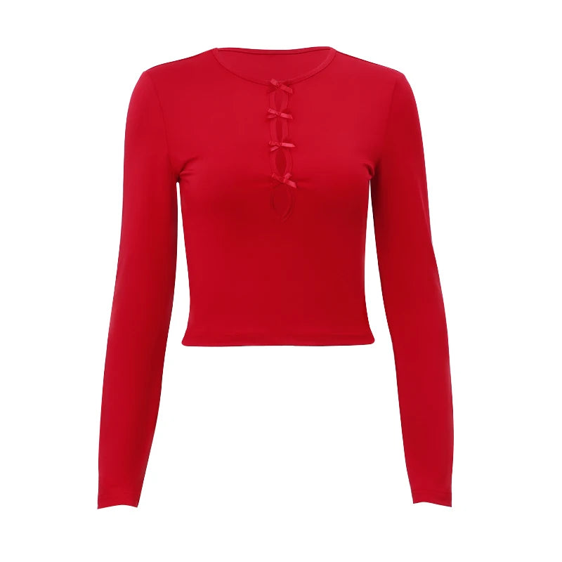 Aiertu       -  Streetwear Hollow Out T Shirt Women Clothes Long Sleeve Korean Fashion Slim Autumn Tops 2000s Clothes Y2k Tees Female Aiertu