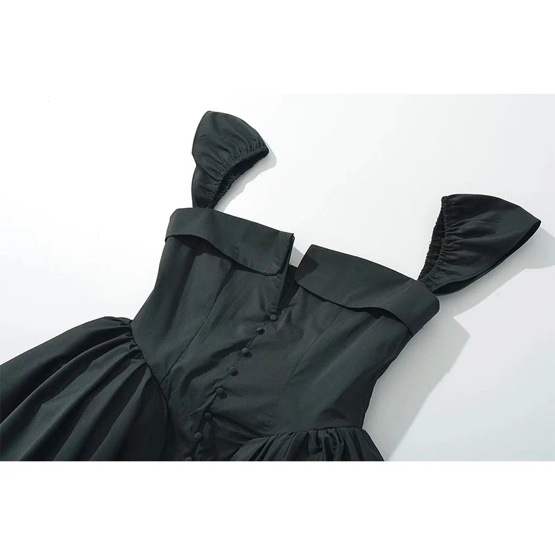 Aiertu  -  2025 European And American Style Women Elegant Party Mini Dresses New Fashion Front Button Sexy Slit Slim Black Dress Aiertu
