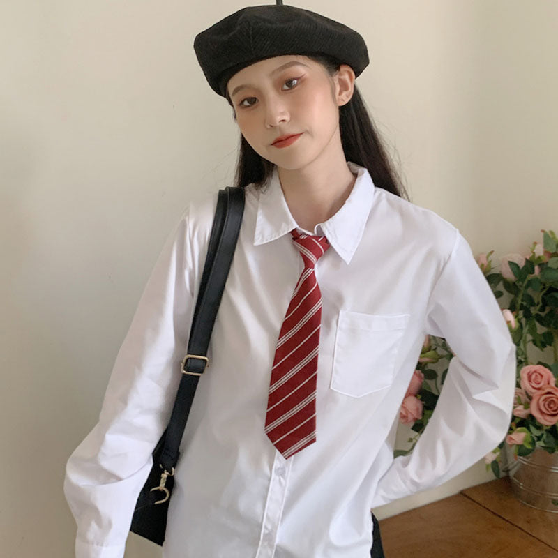 Aiertu Japanese Women Solid White Shirts Spring Jk Preppy Style Long Sleeve Student Blouse Fashion Button Female Pocket Tops New Aiertu