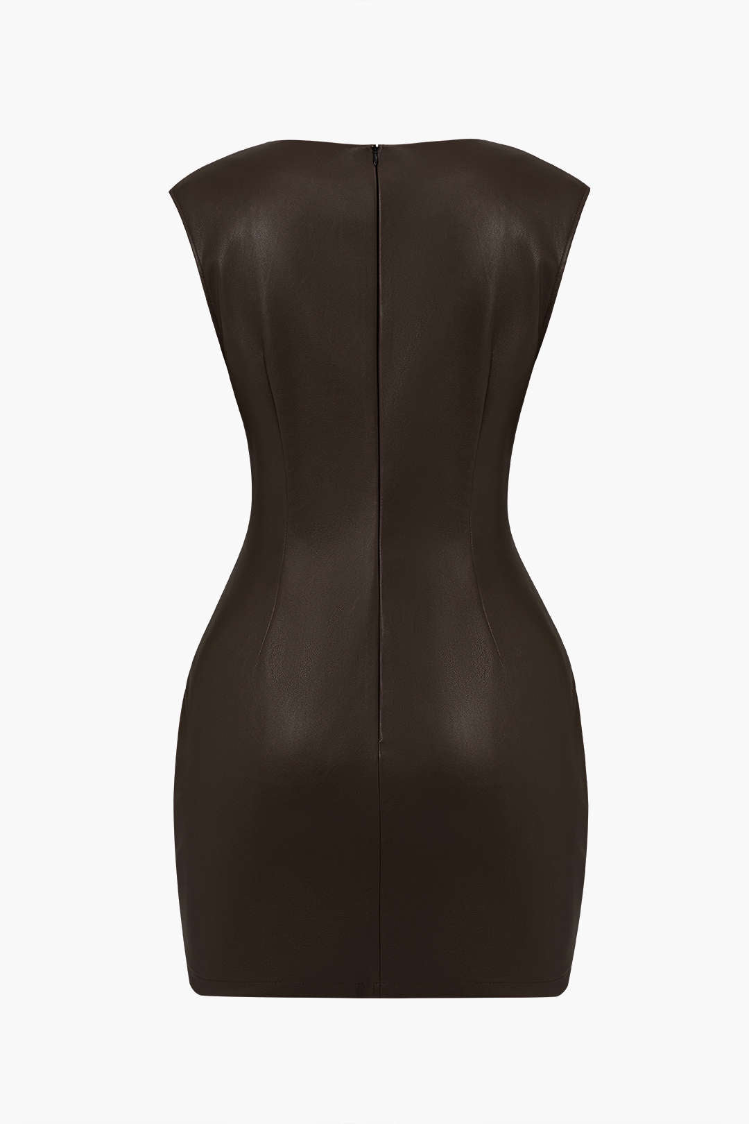 Aiertu  Ruched Faux Leather V-Neck Bodycon Mini Dress Aiertu
