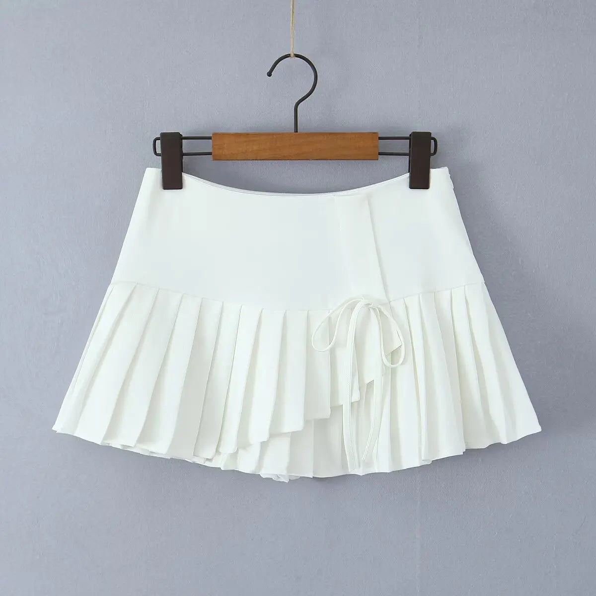 Aiertu  -  Y2K Style Cool Girl Cross Slit Asymmetrical Pleated Mini Skirts Women Side Zipper Low Waist Sports Skirts Gray Black White Aiertu