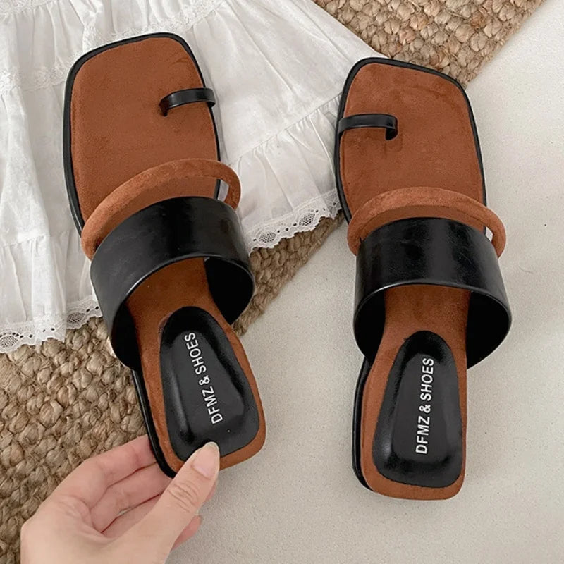 Aiertu  -  Summer Korean Style Flat Slippers New Square Head Lady Slippers Casual Outdoor Soft Non-slip One-word Cool Women Slippers Aiertu