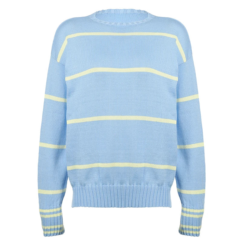 Aiertu  -  cold weather outfits Fashion Striped Women Sweater Y2K O-neck Loose Fit Jumper Top Preppy Style Casual Knitted Pullovers Korean Outfits Aiertu