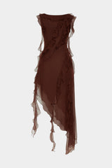 Aiertu  -  Chiffon Ruffle V-Neck Sleeveless Midi Dress Aiertu