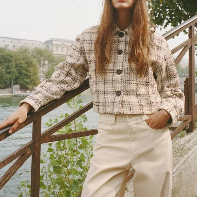 Aiertu  -  European and American style autumn new high-end temperament small fragrance style texture plaid jacket Aiertu