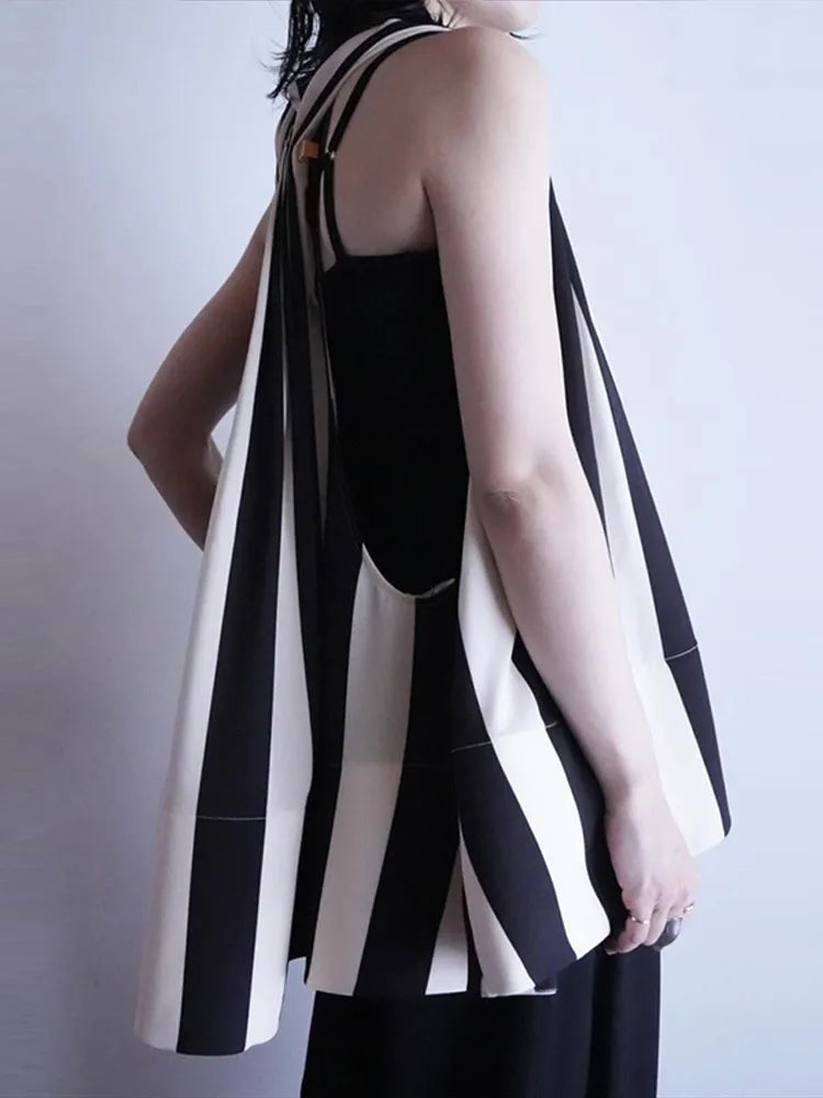 Aiertu  -  Trendy Sleeveless Striped Hang Neck Women Top Loose V-neck Backless A-line Vest 2026 New Season Casual Holiday Female Tops Aiertu