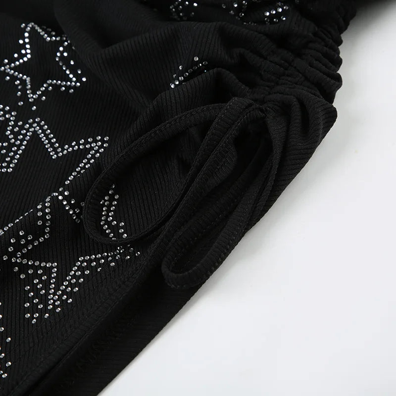 Aiertu  -  European American dark wind star hot diamond irregular chest wrap top Spice girl sexy backless design sense lace-up vest woman Aiertu