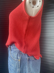 Aiertu  -  Knitted Tank Top in Red Sleeveless Round Neck Crochet Vintage Vest Ruffle Edging Tops 2024 New in Summer Woman Clothing Aiertu