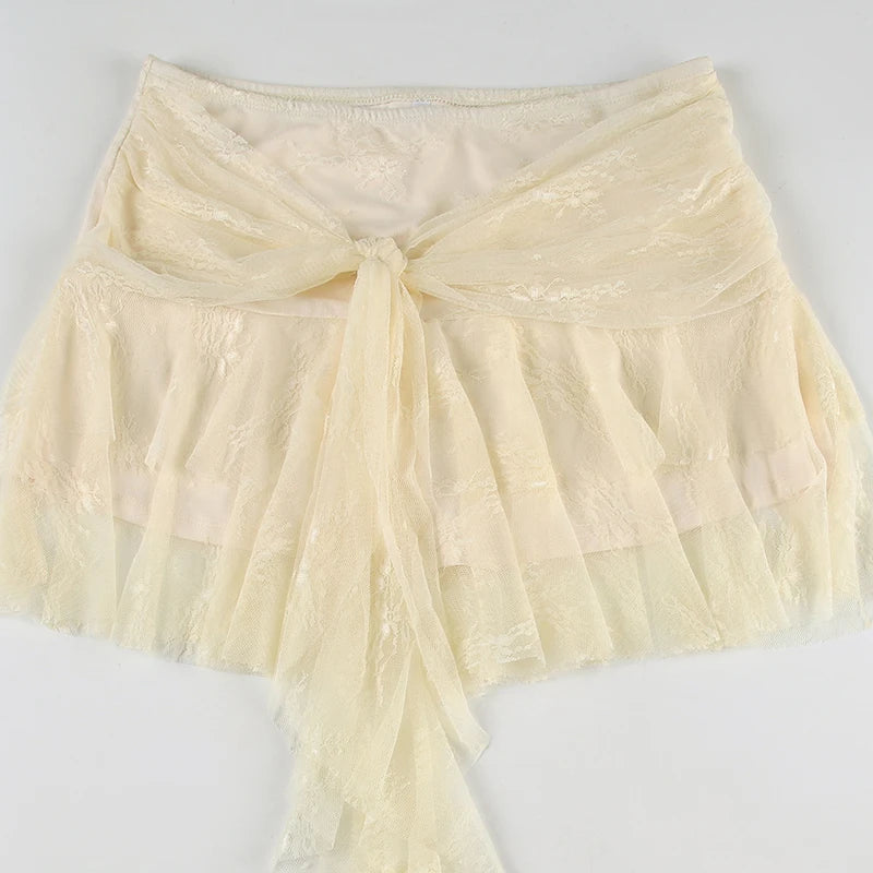 Aiertu    -  Fairycore Lace Bandage A-line Skirt Sweet Aesthetic Low Rise Loose Mini Skirts for Women Summer Streetwear Y2k Clothing Aiertu