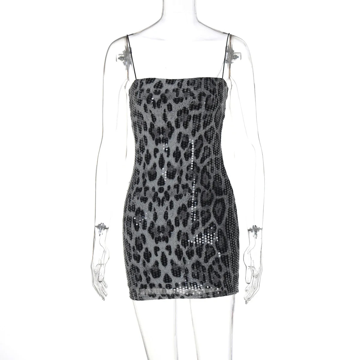 Aiertu  -  Fashion Sequins Leopard Print Mini Dress For Women Backless Sleeveless Bodycon Sling Dresses Lady Sexy Night Party Club Robes Aiertu
