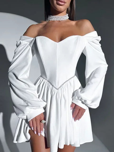 Aiertu  -  party look snspos Sexy Velvet Strapless Short Party Dress Women Off Shoulder Long Sleeve Bandage Dresses Autumn Lady Christmas Evening Robes Aiertu