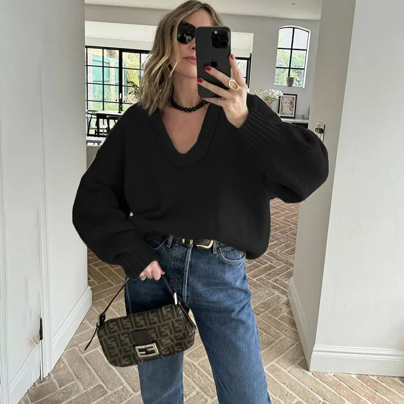 Aiertu  -  Fashion Casual Round Knit Sweater For Women Solid Color Loose Autumn 2026 New Pullovers Long Sleeve Female Knitted Top Aiertu