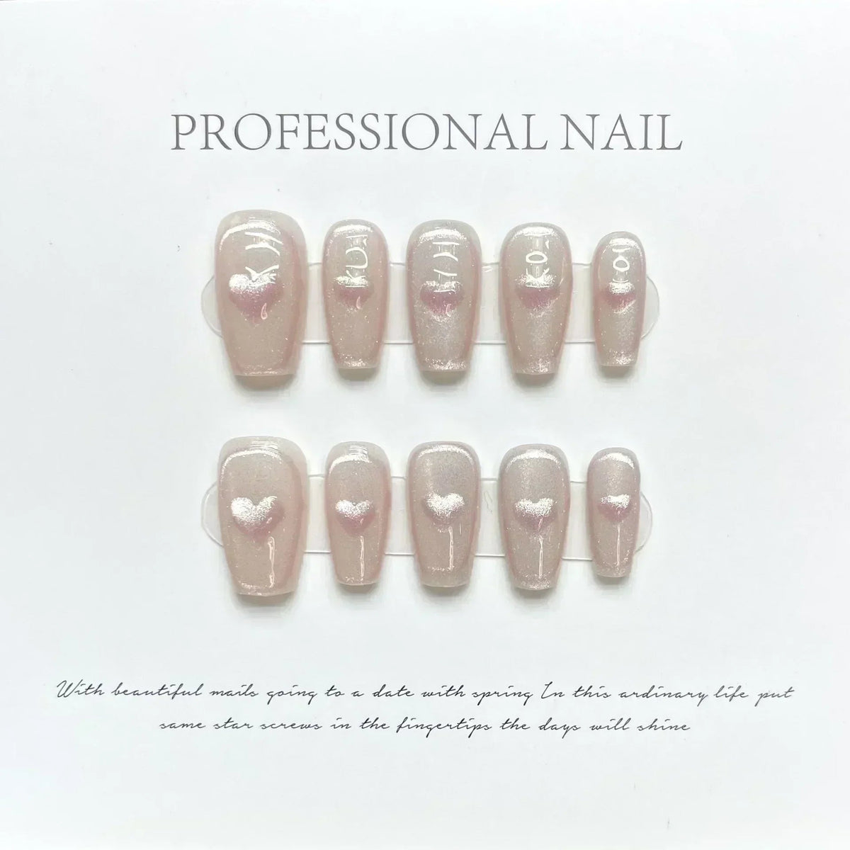 Aiertu 10Pcs Cat Eye Handmade Press On Nails with Gradient Design False Nails Full Cover French Ballerina Wearable Artificial Nail Tips Aiertu