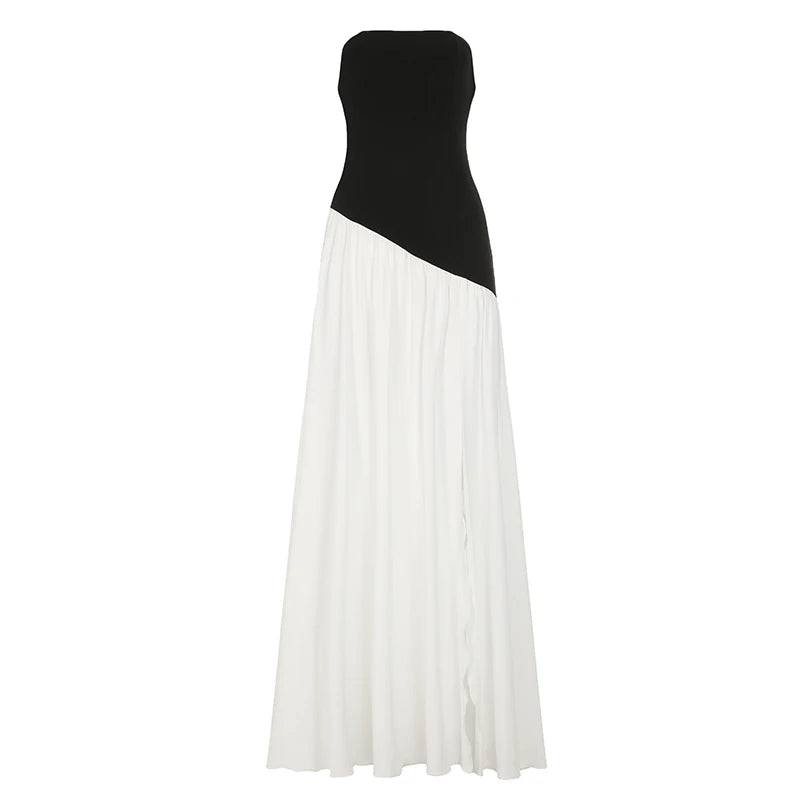 Aiertu  -  Elegant Fashion Slim Patchwork Split Tube Dress Holiday Sexy Slash Neck Sleeveless Maxi Dresses For Women 2026 Summer Aiertu