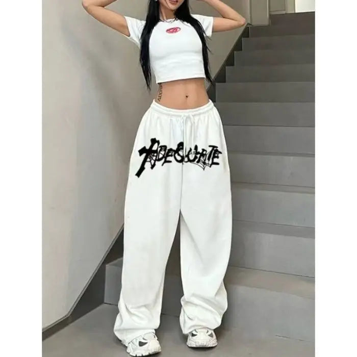 Aiertu  -  new American white hip hop hiphop jazz dance high waist loose straight wide leg drawstring sports pants Aiertu