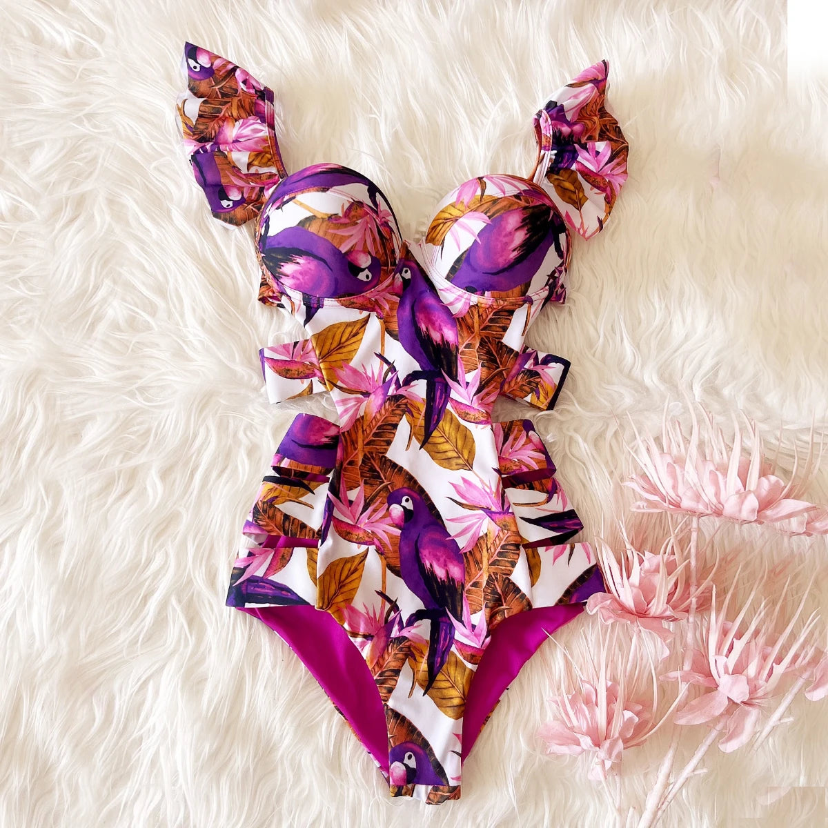 Aiertu  -  Floral Print One Piece Swimsuit Sexy Swimsuits Woman 2025 Push Up Swimwear Brazilian Biquini Belt Monokini Bodysuit Bathing Suit Aiertu