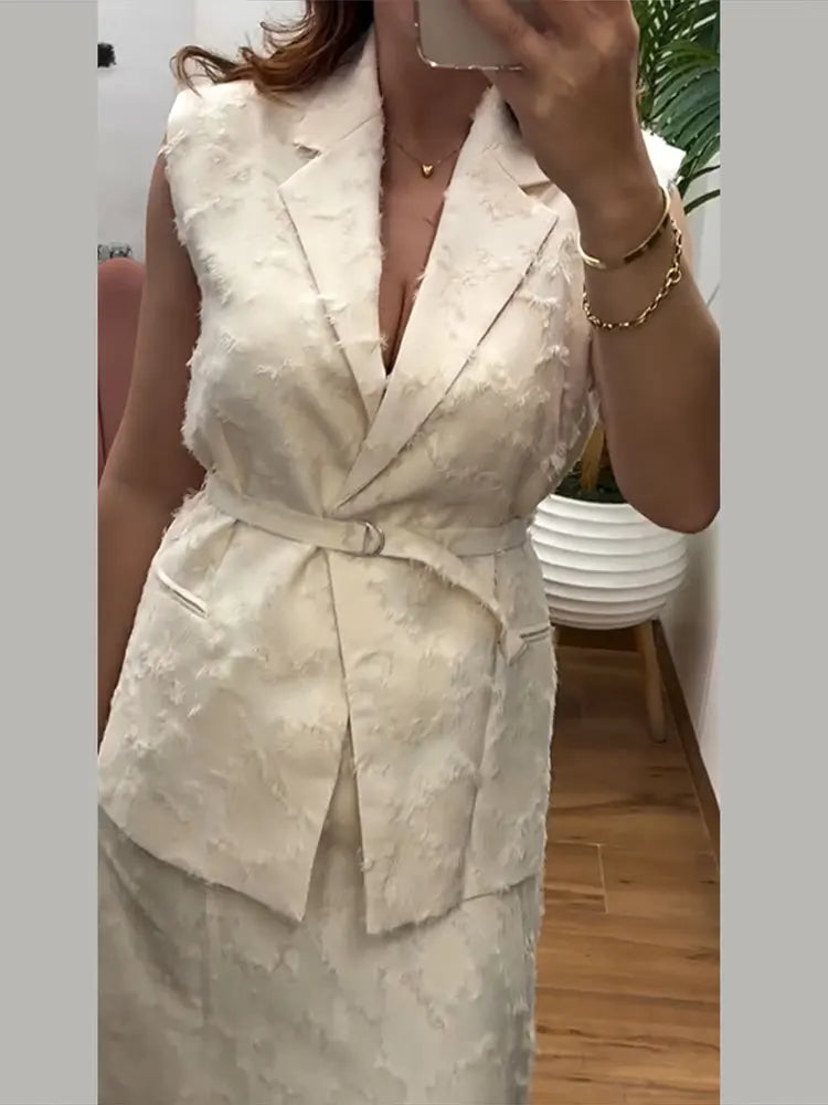Aiertu  -  Tassel Wear Vest Half Skirt Women 3-piece Set Lapel Tie Vest Round Neck Vest A-line Skirts 2025 Summer High Street Lady Suit Aiertu