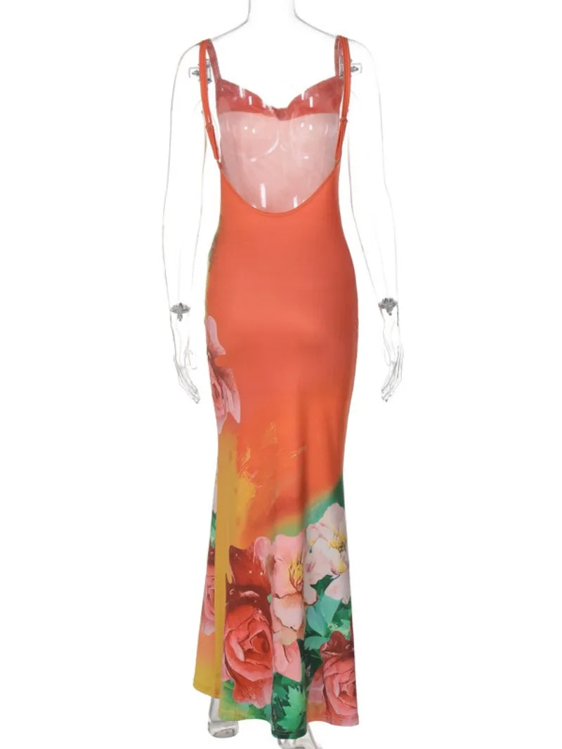 Aiertu  -  2026 Summer Sexy Backless Flower Printed Long Slip Dress Streetwear Women's Sleeveless High Waist Bodycon Holiday Party Dresses Aiertu