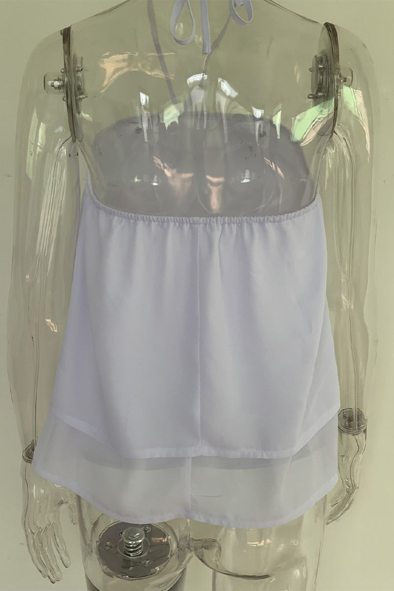 Aiertu  -Sexy Solid Color Lace Up Halter Tops aiertu