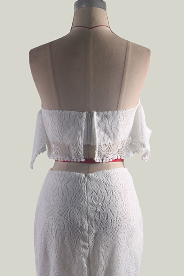 Aiertu  -  Elegant Solid Hollowed Out Backless Strapless Short Sleeve Two Pieces(3 Colors) Aiertu