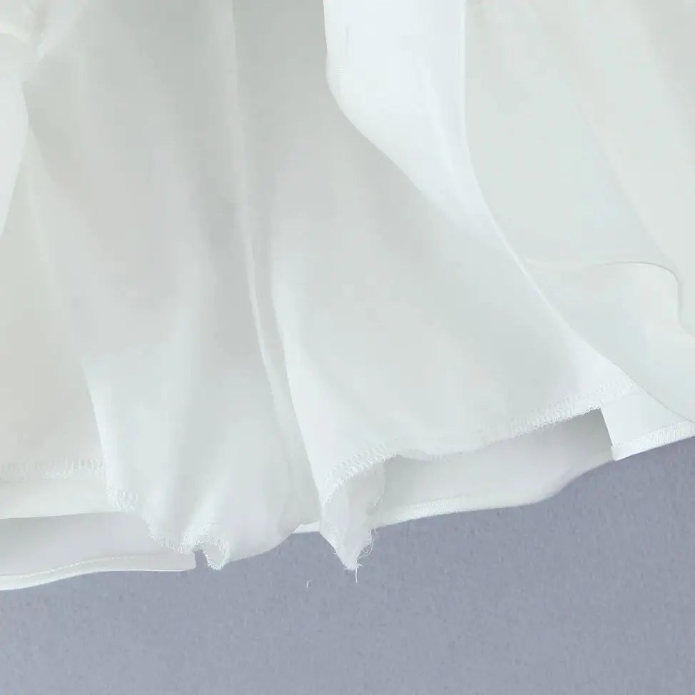 Aiertu  -  Summer eyelets Cross Lacing Up Bow Front Short Lantern Sleeve Shirt + Low Waist Package Hips Ruffles Hem Mini Skirt Sets Aiertu