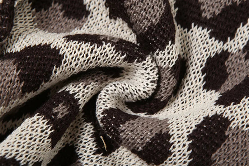Aiertu  -  Fashion Leopard Printed Sweater Cardigan Autumn Long Sleeve O Neck Single-breasted Knit Tops Vintage Y2K Outerwears 가디건 Aiertu