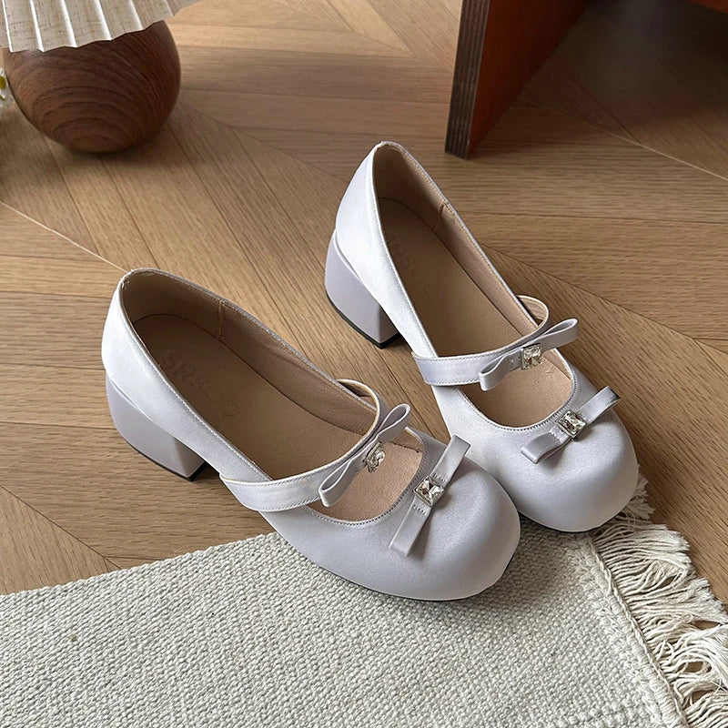 Aiertu  -   Thick Heel Women's Mary Jane Shoes Fashion Butterfly-knot Slip On Shoes Spring Autumn Party Candy Color Shoes Aiertu